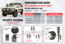 Load image into Gallery viewer, This configuration guide highlights the installation and setup process for the Old Man Emu suspension system on the Toyota Tacoma. It includes detailed instructions on integrating the OME BP-51 2-3 inch Lift Kit (05-23) shock absorbers and achieving optimal performance.