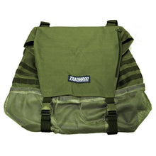 Load image into Gallery viewer, A weather-resistant Trasharoo Spare Tire Trash Bag with a black strap.