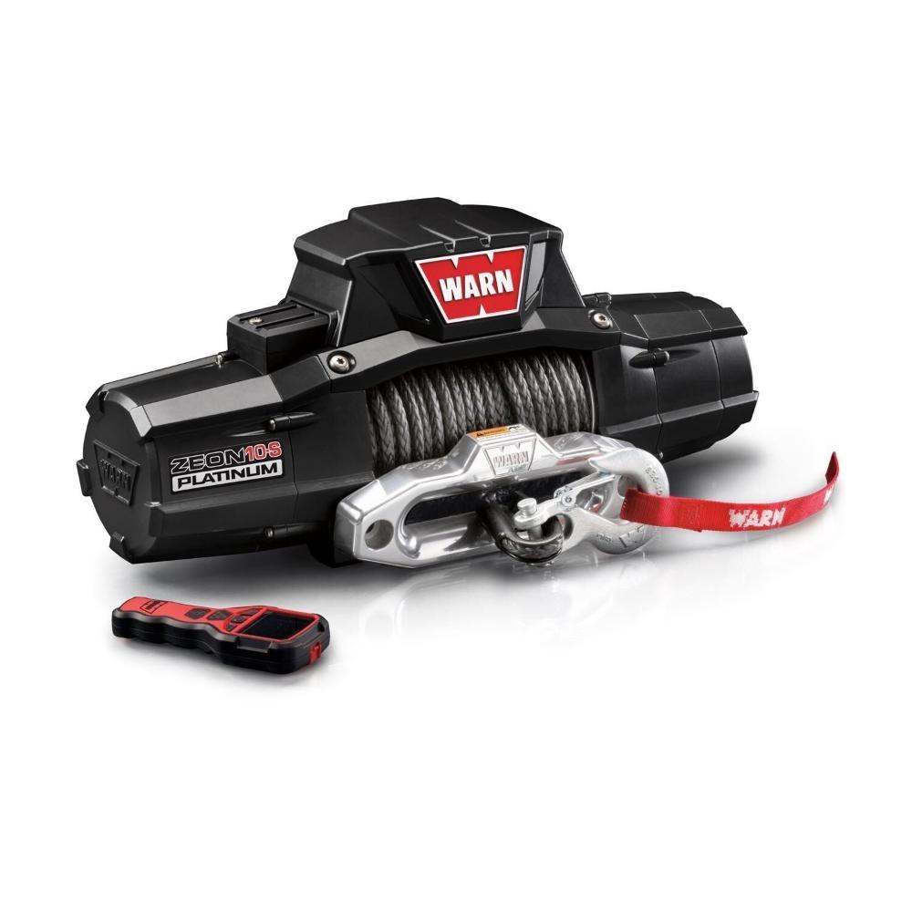 Warn Zeon 10-S Platinum Winch 92815 with 10,000 lbs synthetic rope, aluminum hawse fairlead, and wireless remote control