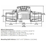 Warn Zeon 12-S Platinum Winch 95960 technical schematic with precise dimensions and mounting bolt pattern details.
