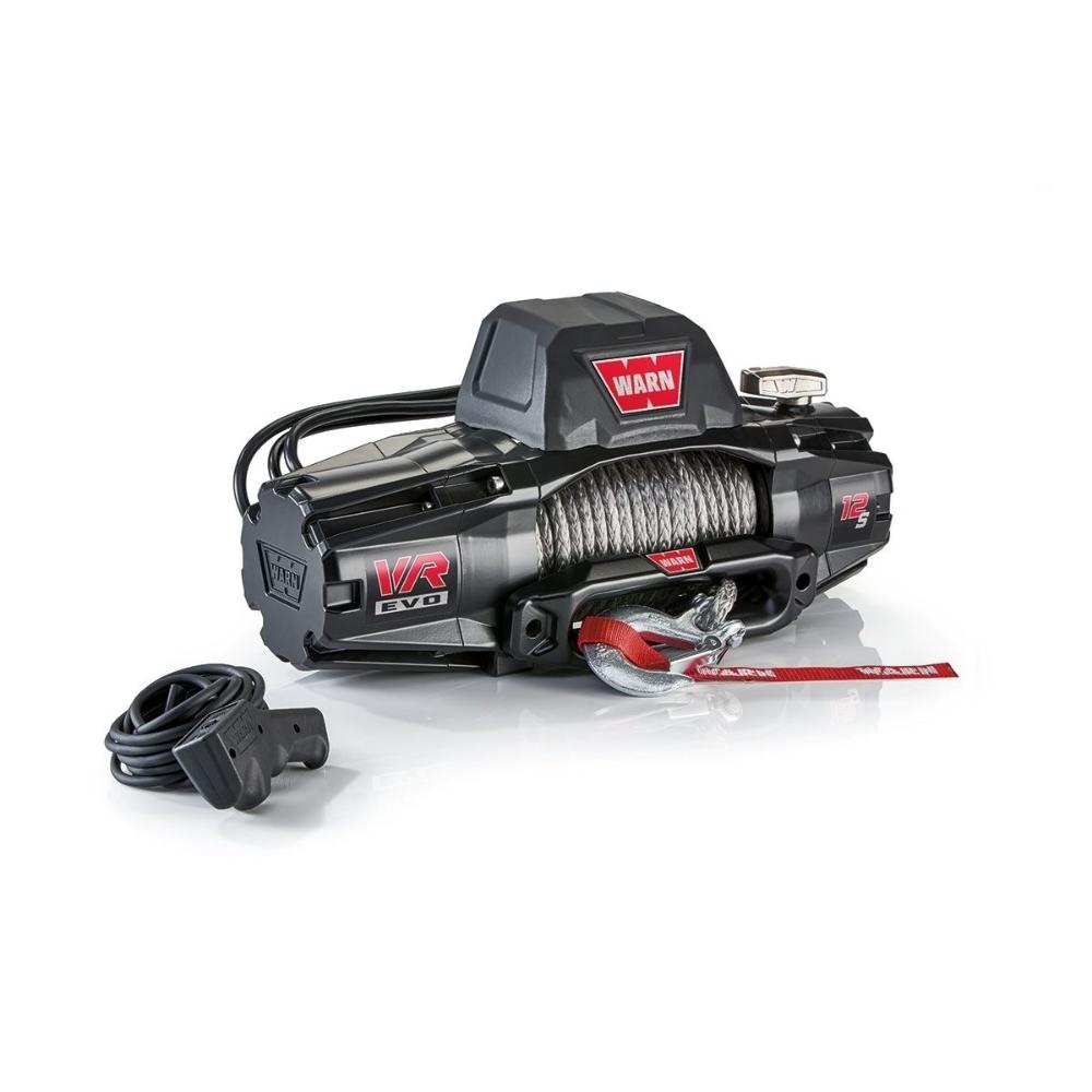 Warn Warn VR EVO 12-S Winch 103255 with powerful series-wound motor, planetary gear train, synthetic rope, and IP68 waterproof housing