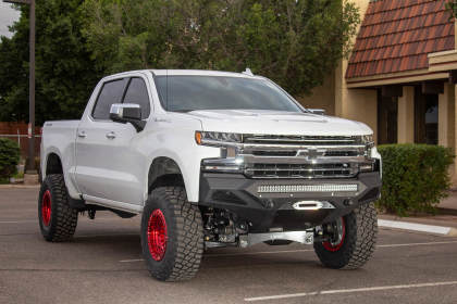 Addictive Desert Designs 2019 Chevrolet Silverado 1500 SF Front Bumper w/ Winch Mount&Sensor Cutout, steel with reinforced clevis and light mounts