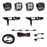 Baja Designs 2021+ Ford F150 Fog Pocket Kit SAE Clear Squadron Pro DC with dual LED lights, mounts, and wiring harnesses