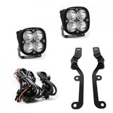 Baja Designs 2019 Silverado 1500 Squadron Sport A-Pillar Kit with dual LED pods, heavy-duty steel mounting brackets, and wiring harness