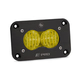 Baja Designs S2 Pro Wide Cornering Pattern Flush Mount LED Light - Amber with black aluminum housing and dual amber lenses for off-road use