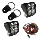 Baja Designs Squadron Pro LED Light Pods Kit w/A-Pillar Mounts/2.00in Harness with dual quad-LED pods, mounting brackets, and wiring harness