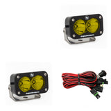 Baja Designs S2 Pro Series LED Light Pods Amber Lens Spot Pattern - Pair with wiring harness and adjustable stainless steel mounts