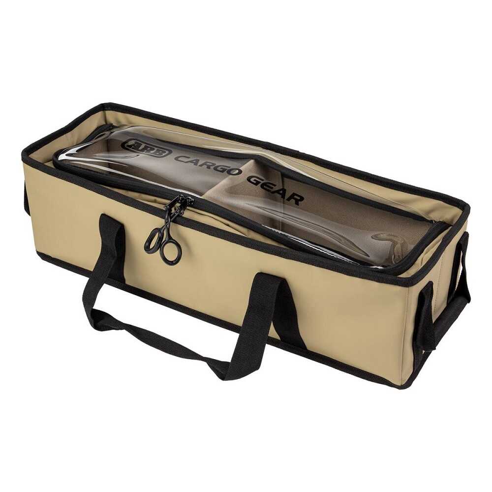 A beige ARB Medium Cargo Drawer Organizer with a black handle, designed for efficient cargo management within a vehicle.