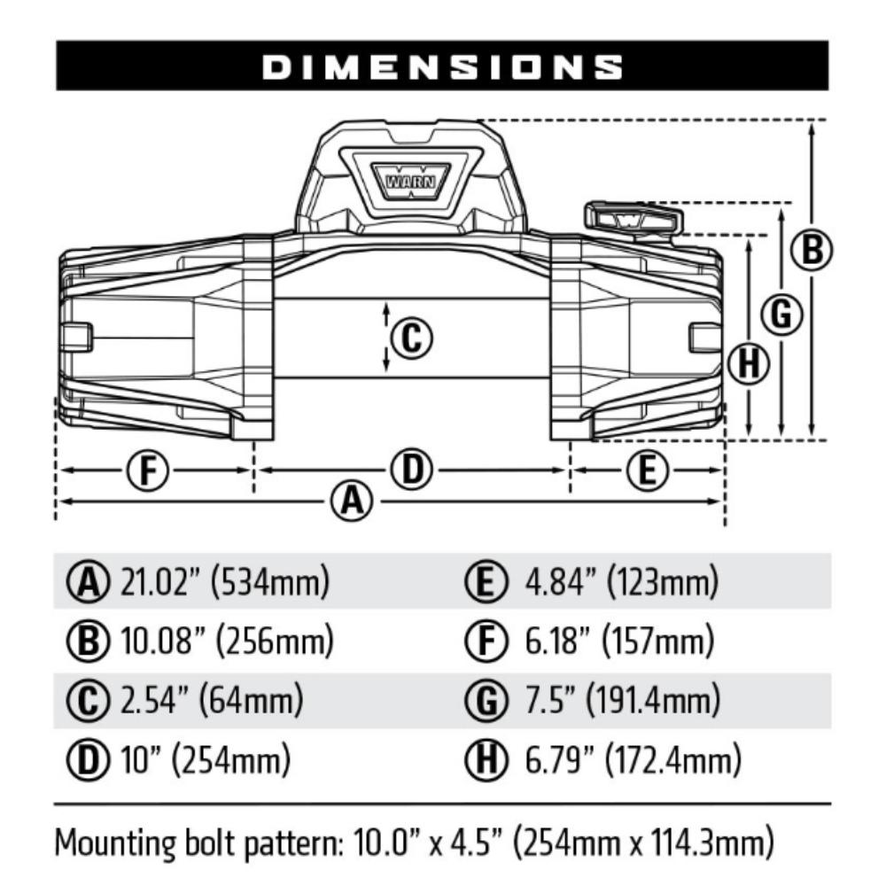 Warn VR EVO 8-S Winch 103251 with detailed mounting pattern and dimensional specs for precise off-road vehicle installation