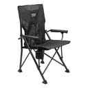 ARB Base Camp Chair 10500151 with strong steel frame, padded armrests, side swivel cup holder, rear mesh pocket, and large stable feet