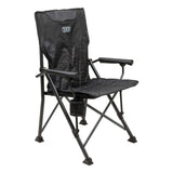 ARB Base Camp Chair 10500151 with strong steel frame, padded armrests, side swivel cup holder, rear mesh pocket, and large stable feet