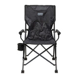 ARB Base Camp Chair 10500151 with durable steel frame, padded armrests, swivel cup holder, rear mesh pocket, and stable flexible feet