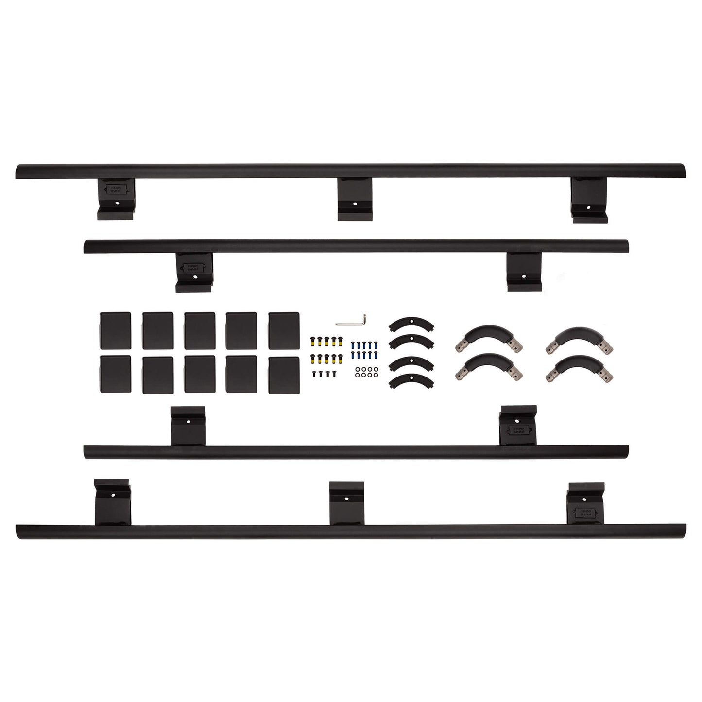 ARB BASE Rack Guard Rail 1780080 heavy-duty black steel rails with cast aluminum corner caps and mounting hardware kit