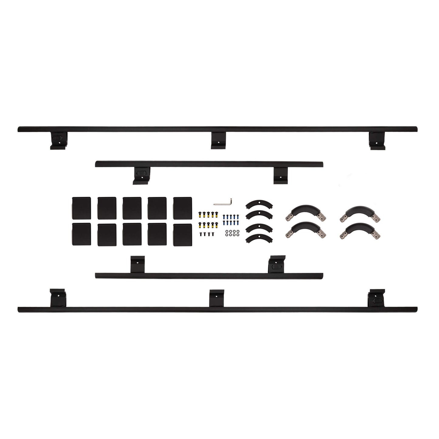 ARB BASE Rack Guard Rail 1780100 heavy-duty black steel rails with cast aluminum corner caps and mounting hardware kit
