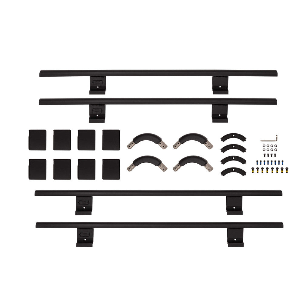 ARB Base Roof Rack Full Rail 1780180 with cast aluminum clamps, corner caps, and black powder-coated steel frame hardware kit