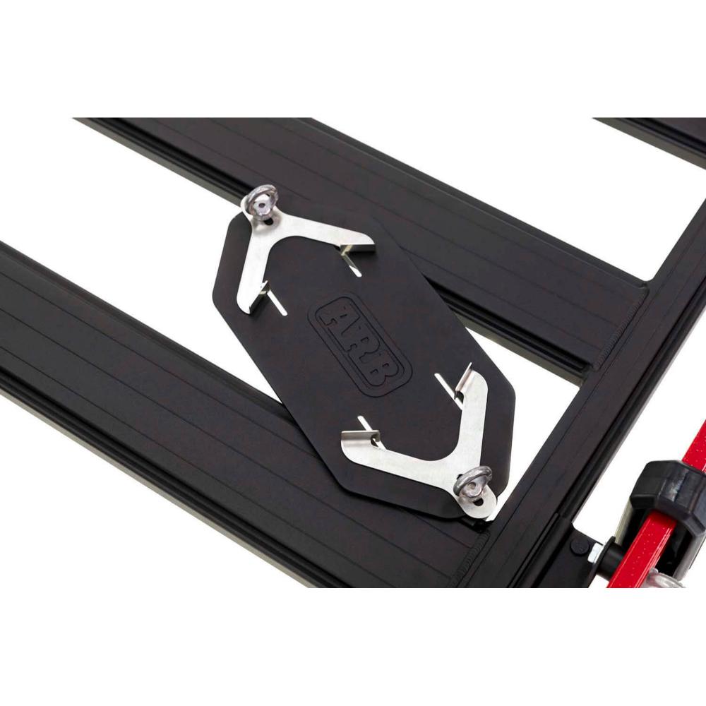 ARB Base Roof Rack Gas Bottle Holder 1780250 with adjustable stainless steel locking brackets and ratchet strap tie-downs