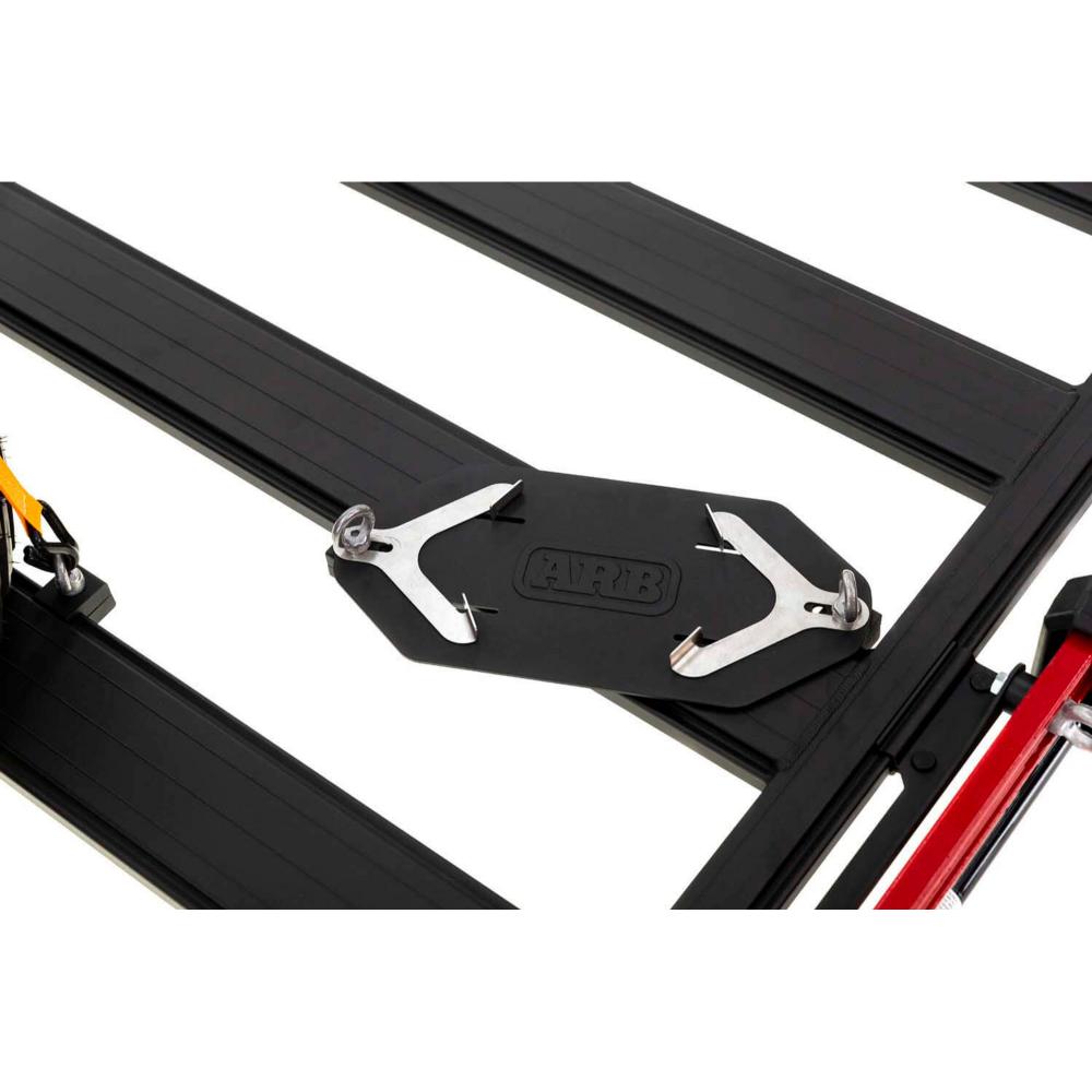 ARB Base Roof Rack Gas Bottle Holder 1780250 with adjustable stainless steel locking brackets and ratchet strap tie-downs