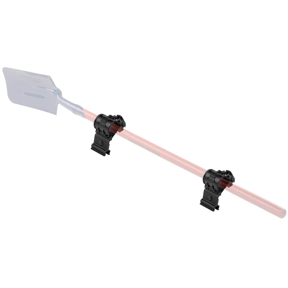 ARB Base Roof Rack Shovel Holder 1780270 with lockable flip-down clamps for 32-42mm handles, heavy-duty mounting system