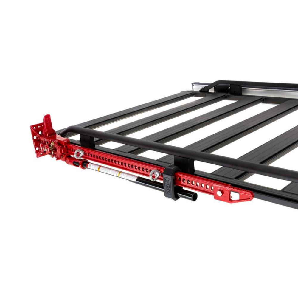ARB Base Roof Rack Standard Farm Jack Holder 1780290 corrosion-resistant steel mount with forged eye nuts and rubber handle keeper on base rack