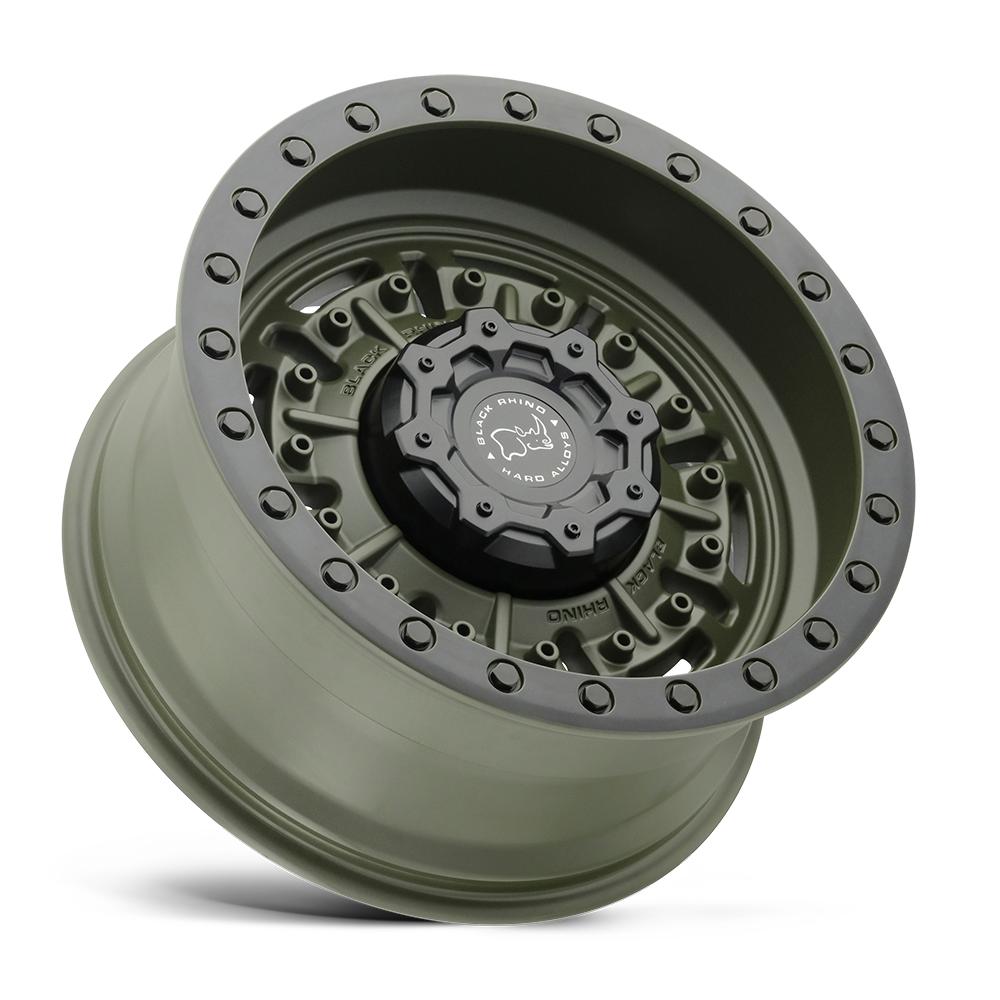 Black Rhino Abrams - 17X8.5 0mm - Olive Drab Green cast aluminum wheel with 6X139 bolt pattern for off-road 4x4 trucks