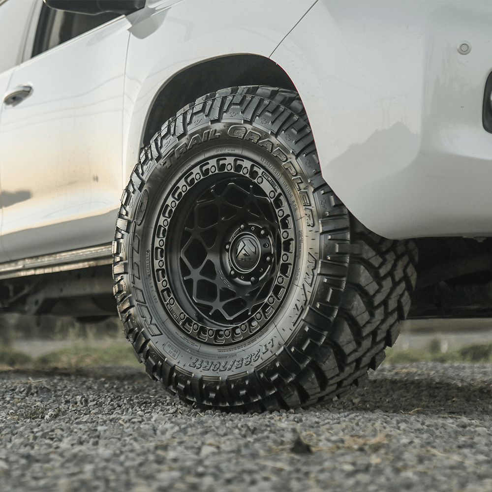 Fuel 1PC D786 Unit - 17X9 -12mm - Matte Black With Matte Black Ring cast aluminum wheel on 4x4 off-road tire fitment