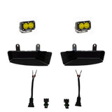 Baja Designs 2019+ Ram 2500/3500 S2 Wide Cornering Fog kit - Amber with dual amber LED pods, cornering shields, and wiring harnesses