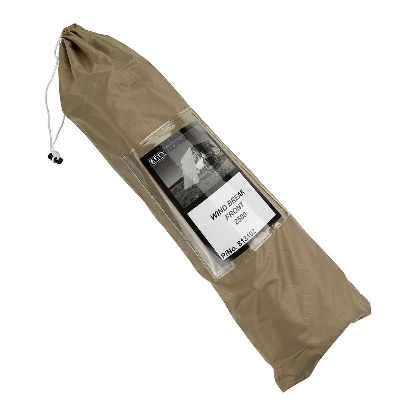 ARB Wind Break Front 2.5M 813107 heavy-duty tan canvas windbreak in storage bag for 2007-2018 Jeep Wrangler JK