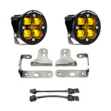 Baja Designs 2018+ Wrangler JL Rubicon Sport Fog Light Pocket Kit - Amber with dual amber LED lights, steel brackets, and wiring harnesses
