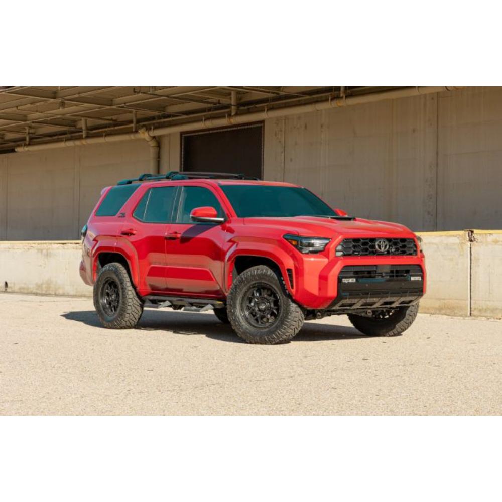 ReadyLift 1 inch Leveling Kit for 4Runner (25-ON) installed on red 2025 Toyota 4Runner with lifted front suspension and off-road tires