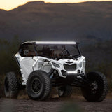 Rigid Industries 10in Radiance Plus SR-Series Single Row LED Light Bar with 8 Backlight Options mounted on lifted white off-road UTV