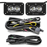 Baja Designs S2 Sport Flush Mount Work/Scene Pattern LED Work Light - Clear with wiring harness and relay kit for off-road vehicles