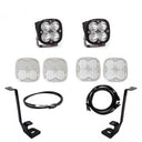 Baja Designs 2021+ Ford F150 A Pillar Kit Squadron Sport Spot with Upfitter includes dual LED lights, protective lenses, mounting brackets, and wiring harnesses