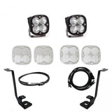 Baja Designs 2021+ Ford F150 A Pillar Kit Squadron Sport Spot with Upfitter includes dual LED lights, protective lenses, mounting brackets, and wiring harnesses