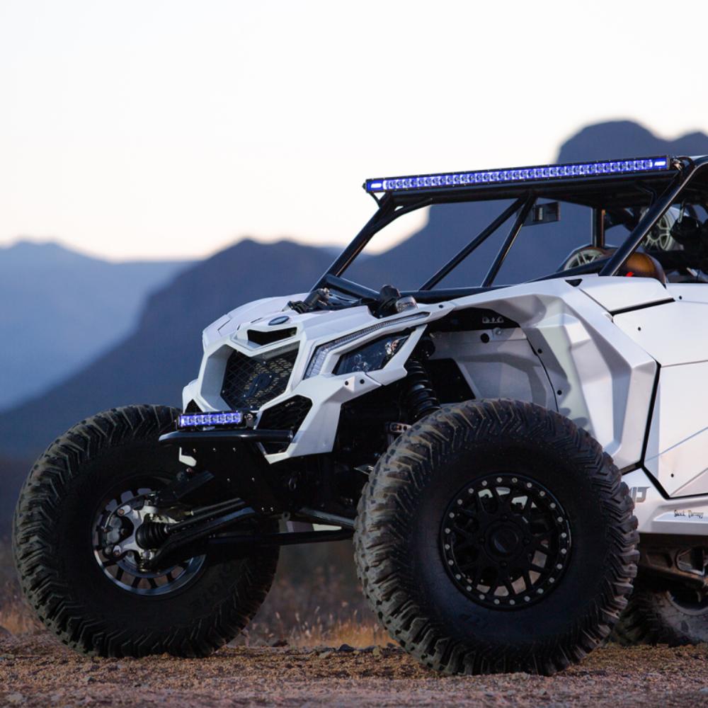 Rigid Industries 30in Radiance Plus SR-Series Single Row LED Light Bar with 8 Backlight Options mounted on off-road UTV