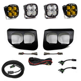 Baja Designs Ford Super Duty (20-On) Fog Lights Dual FPK Amber SAE/Pro DC Baja Designs with LED pods, bezels, wiring harnesses, and connectors