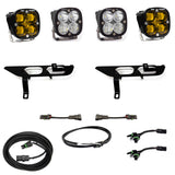 Baja Designs 2021+ Ford F150 Fog Pocket Kit SAE Amber Squadron Sport DC with Upfitter includes dual amber LED lights, brackets, and wiring harnesses