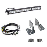 Baja Designs 18-19 GMC 2500/3500 HD OnX6+ 30in Light Bar Kit with steel mounting brackets and wiring harness components