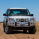 ARB Front Non-Winch Bumper 3232150B for Land Rover LR3 (2005-2009) with heavy-duty steel, upswept wings, and fitting kit included