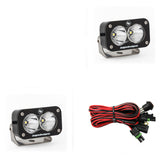 Baja Designs S2 Pro Series LED Light Pods Work/Scene Pattern - Pair with black aluminum housing and wiring harness for off-road use
