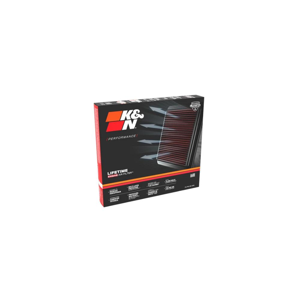 K&N High-Flow Original Lifetime Engine Air Filter 33-2385 for F150, F250, F350 with high-performance washable media
