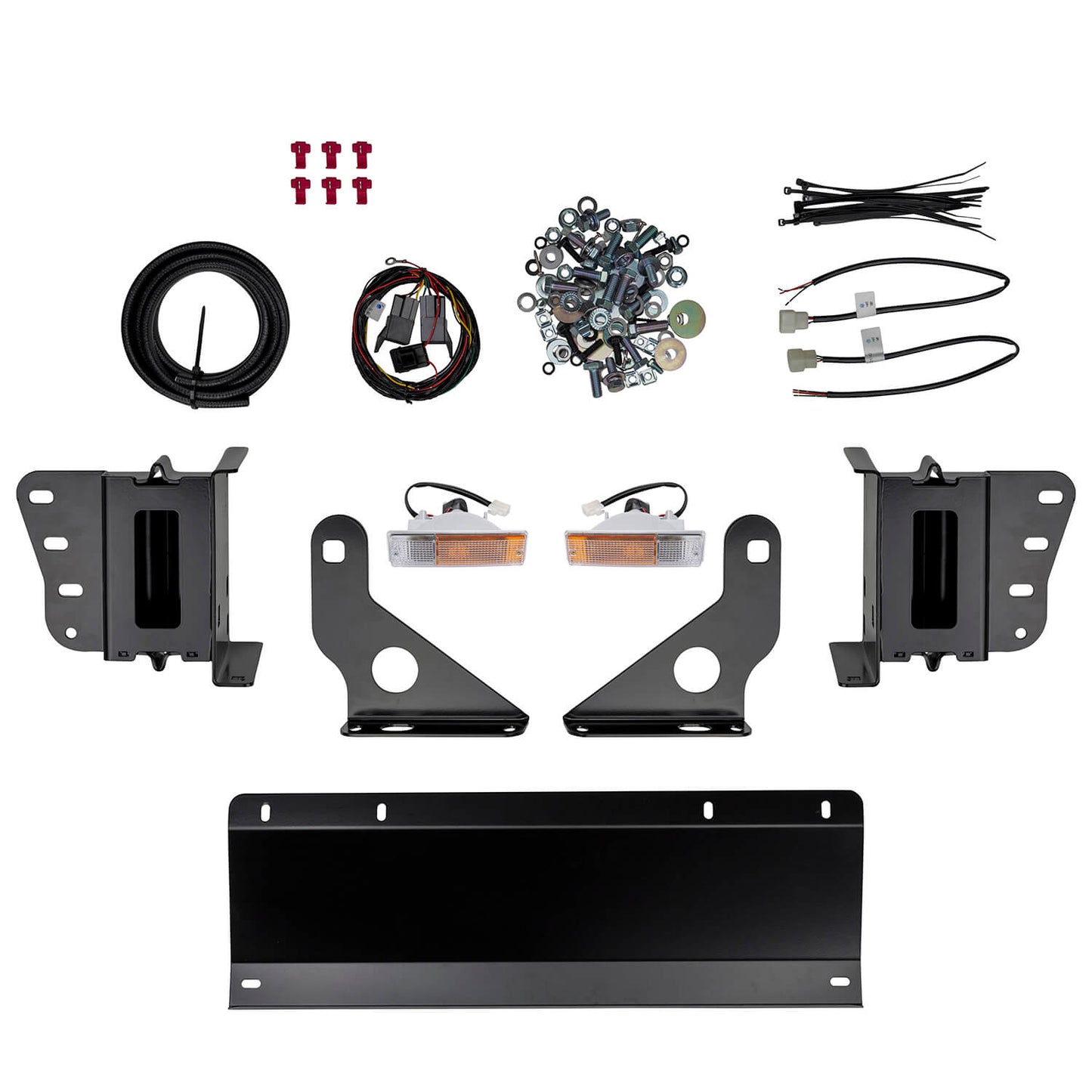 ARB Front Commercial Combination Bumper 3414470B - Fitting Kit Included with heavy-duty steel brackets and wiring for Toyota Land Cruiser installation.