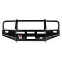 ARB Front Combination Bumper 3414480B - Fitting Kit Included with black powder-coated steel and tapered upswept wings for Toyota Land Cruiser.