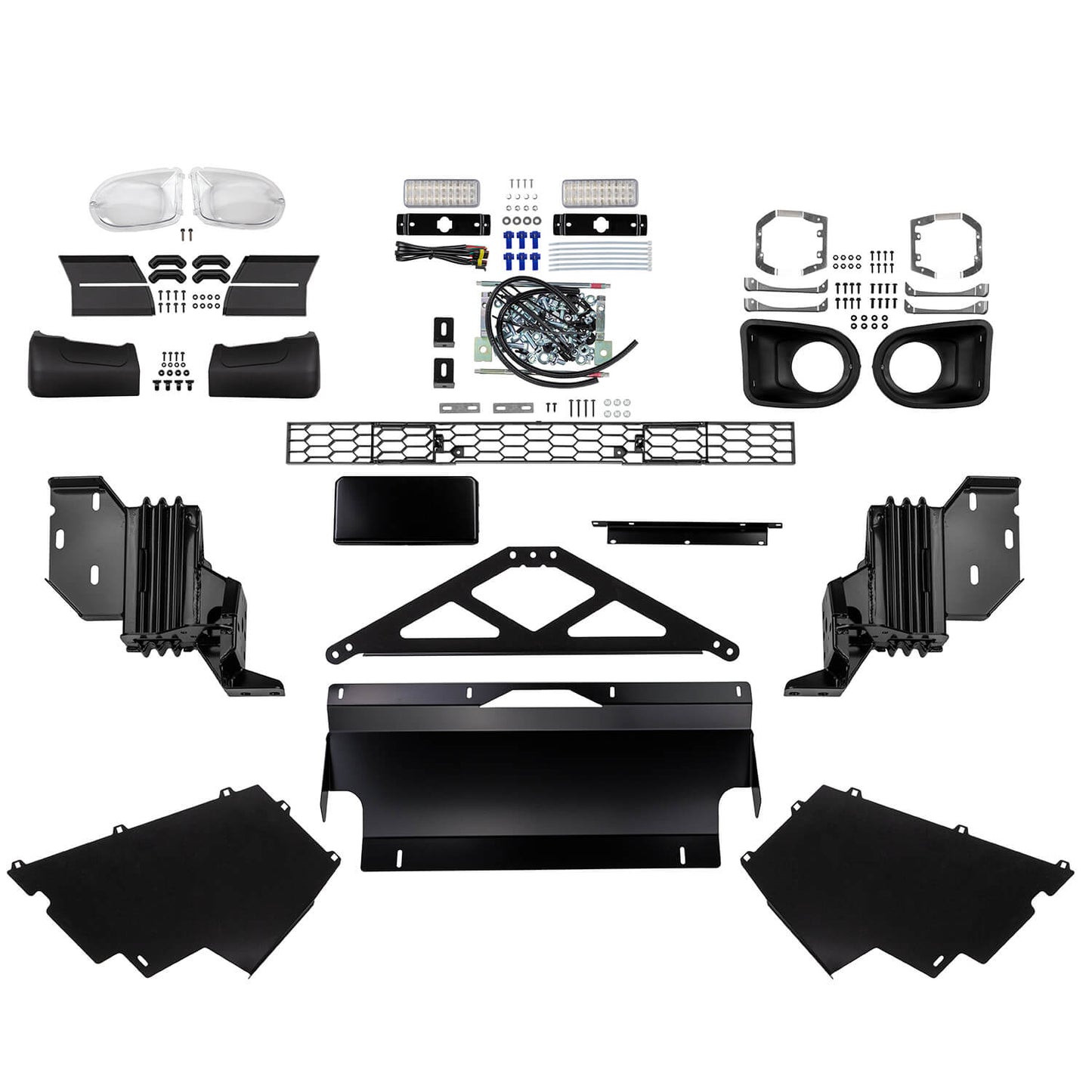 Complete ARB Summit Front Winch Bumper 3415250B fitting kit with mounting brackets, wiring, and hardware for Toyota Land Cruiser 200 Series (2016-2021)