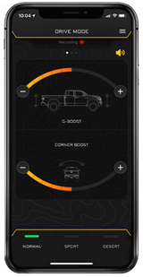 icon vehicle dynamics app interface showing adjustable G-Boost and Corner Boost settings for ICON 2010+ Toyota 4Runner 2.5 Series Ext Travel VS RR CDEV Coilover Kit