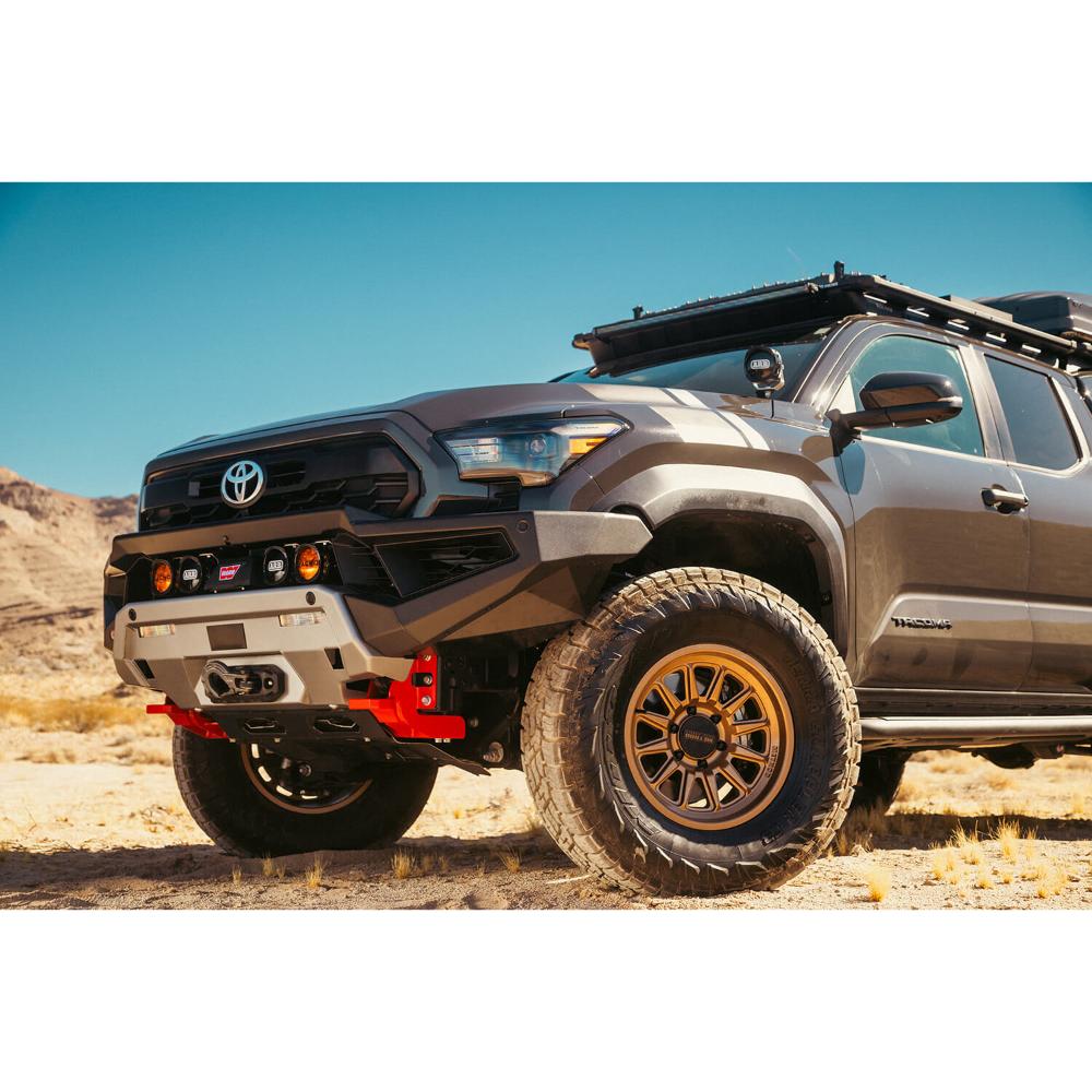 ARB Zenith Front Winch Bumper 3423210B for Toyota Tacoma (2024-2025) with integrated 8T recovery points and fitting kit installed