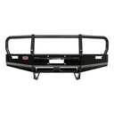 ARB Deluxe Front Winch Bumper 3438110 for Nissan Frontier (98-04) heavy-duty steel with winch mount and black powder coat finish