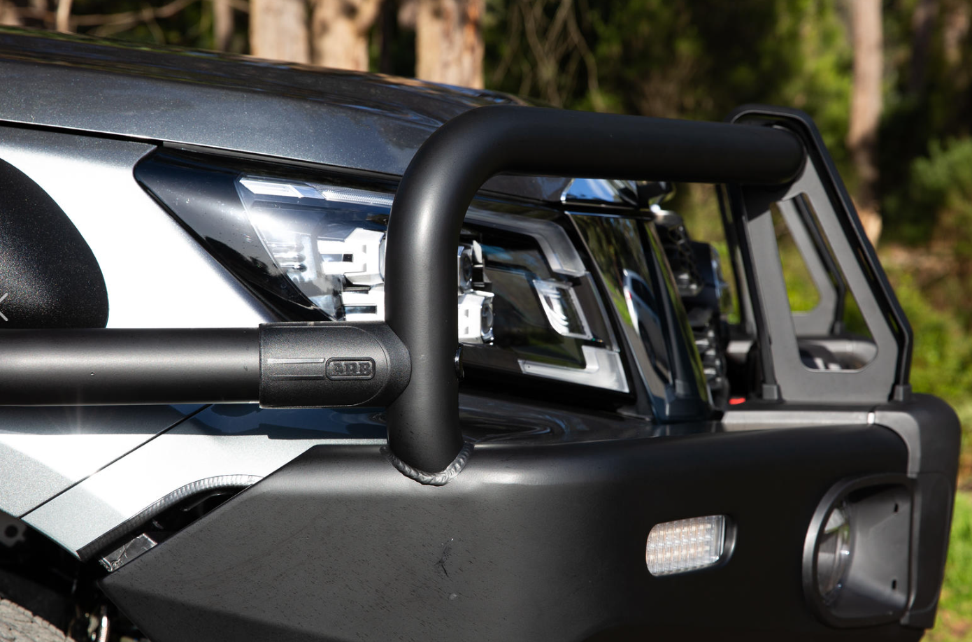ARB Summit Front Winch Bumper 3438420B - Fitting Kit Included, heavy-duty steel, black powder coat, installed on 2023 Toyota Prado 4x4