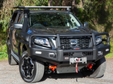 ARB Summit Front Winch Bumper 3438420B - Fitting Kit Included, heavy-duty steel, upswept wings, installed on Nissan 4x4 off-road vehicle