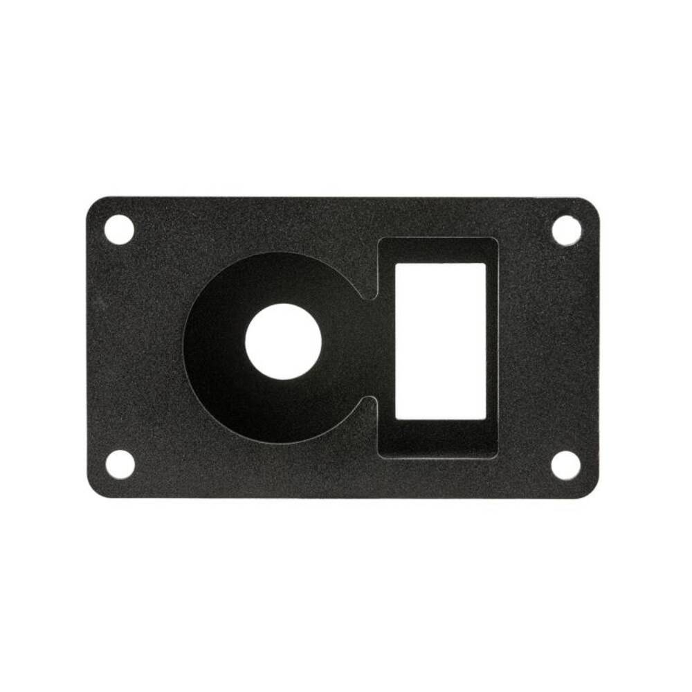 An ARB Universal Switch Coupling Bracket plate with a hole in it, suitable for plastic trim panels.