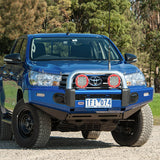ARB Sahara Deluxe Front Bumper 3914530B - Fitting Kit Included on 2023 Toyota Hilux, heavy-duty steel with black powder coat finish